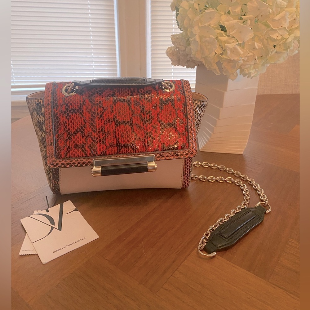 Diane Von Furstenberg DVF MINI Chained bag item #440 mini snake and leather